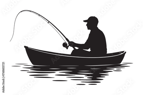 silhouette of a fisherman with fishing rod