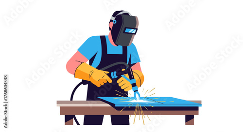 A Skilled Welder Using Equipment to Join Metal Surfaces with Focused Precision