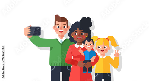A Cheerful Family Takes A Selfie Together, Capturing A Precious Shared Moment Forever