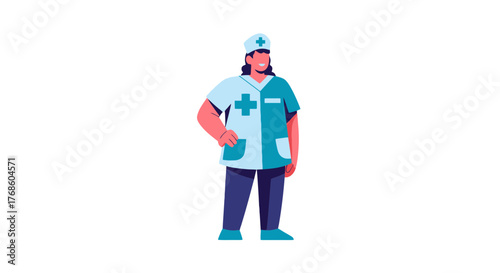 A Standing Nurse Illustration With Medical Uniform And Cross Symbol On The Black Background