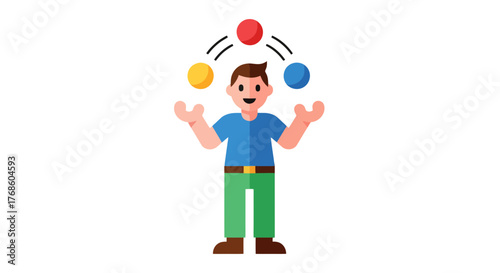 A Cheerful Person Juggling Colorful Spheres, Representing Dexterity And Skill