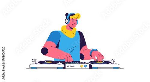 A Vibrant Cartoon DJ Manipulating Turntables With A Cheerful And Energetic Vibe