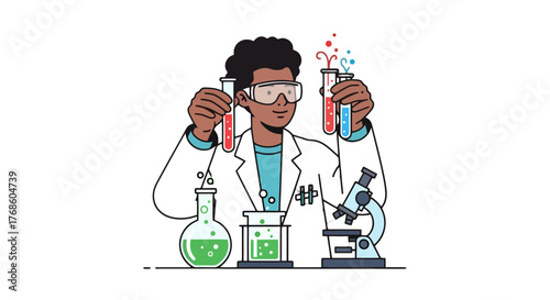 A Young Researcher Examines Chemical Reactions In Laboratory Experiments of Science