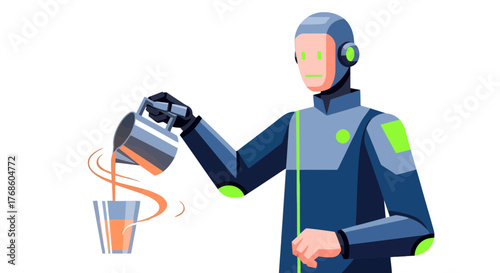 A Futuristic Bartender Serves a Drink, Artificial Intelligence at Work in a Graphic