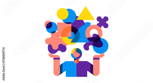 Abstract Geometric Composition Of Various Shapes Being Presented Against A Black Backdrop