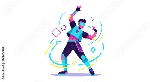 A Futuristic Dancer Experiencing Next-Level Technology Dancing On A Black Background