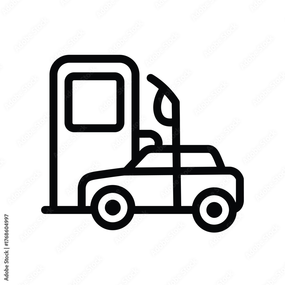 Fototapeta premium Forklift truck line icon, industrial vehicle for lifting and moving cargo vector illustration