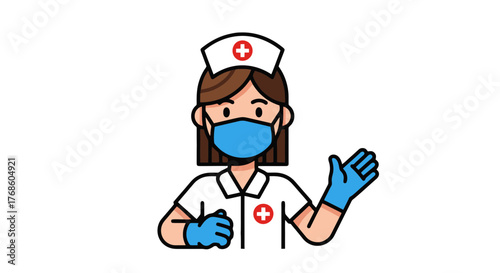 A Nurse Illustration in Protective Gear on Black Background for Healthcare Content