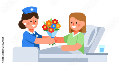 A Nurse Giving Flowers To A Patient, Offering Hope And Support In The Hospital