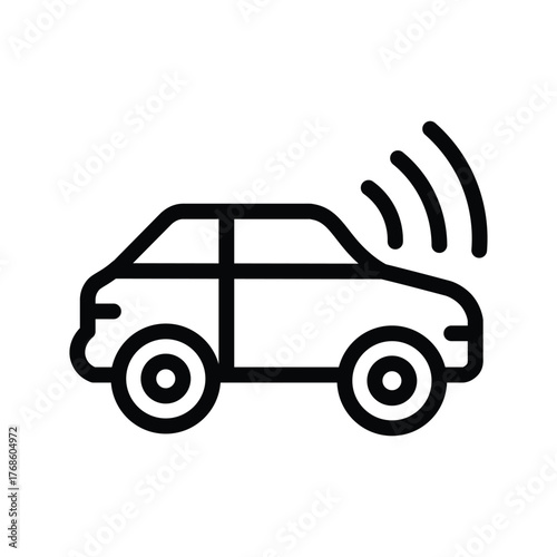 Smart car line icon, autonomous or connected vehicle with wireless signal vector illustration