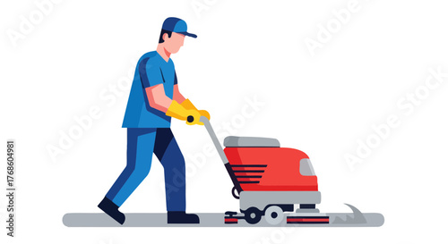 A Person Cleaning Surface Using Specialized Equipment, Vector Illustration Design