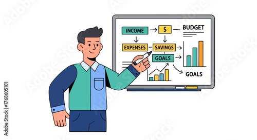 A Person Explains Financial Concepts and Budgeting Strategies with Clear Visualization