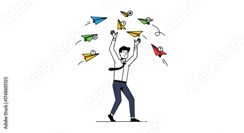 A Person Having Fun Playing With Colorful Paper Airplanes Against a Black Background