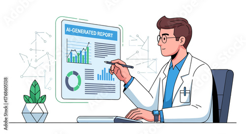 Analyst Interpreting Data On AI-Generated Report With Graphs And Charts Presented