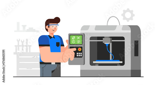 A Person Operating A 3D Printer In A Modern Workshop Environment Production Process