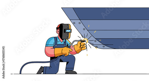 A Skilled Artisan Performing Weld Work on a Metal Structure Illustration