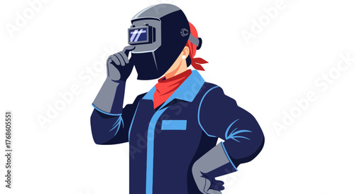 A Skilled Female Welder Ready To Protect and Start the Welding Process