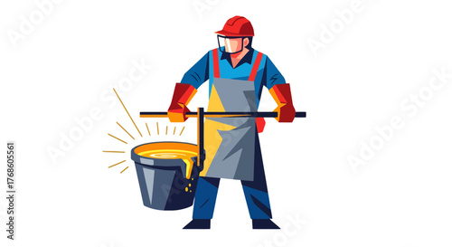 A Skilled Metallurgist Pours Molten Metal From a Crucible in a Vector Illustration