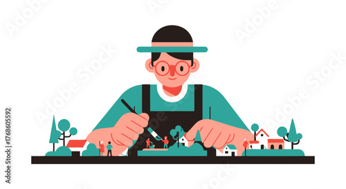 Architect Design Conceptualization: Illustrative Depiction of Miniature Urban Planning Project