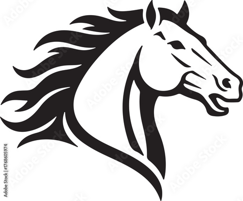 Horse Head Profile Logo Majestic Steed Mascot with Flowing Mane Icon