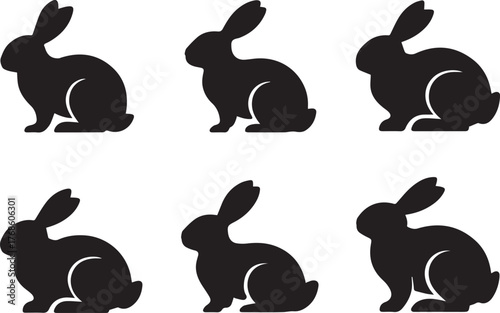 six rabbit silhouette icons vector pack ai eps jpeg png side profile minimal animal design set