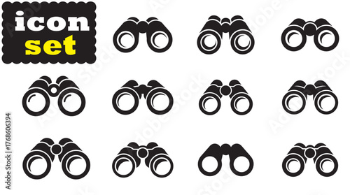Binoculars icon Set, Binoculars Black vector