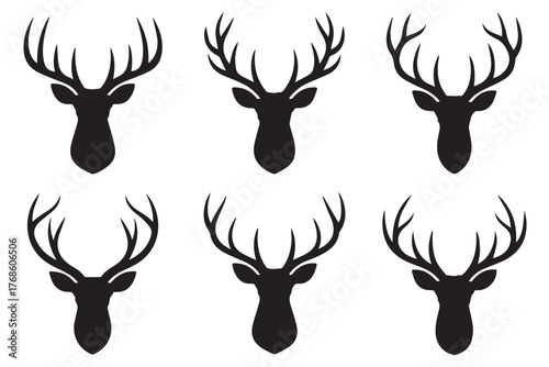 stag antler silhouette collection six minimalist deer head vectors versatile for branding and digital use