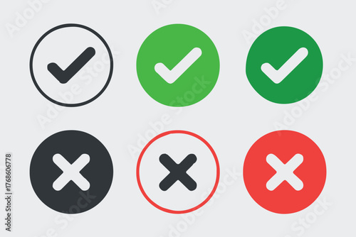 minimal flat check mark and x mark icons in green red and black circular styles vector ai eps png jpeg