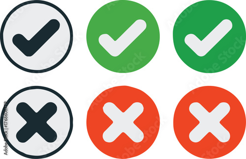 editable circle approval and rejection icon collection check marks x symbols for web app interface ai eps