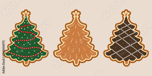 Set of Three Christmas Tree Gingerbread Cookies