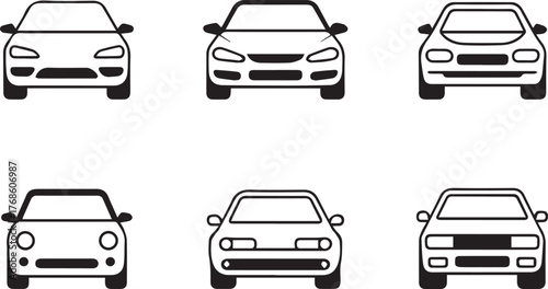 set of car front vector illustrations monochrome automotive grille headlights frontview