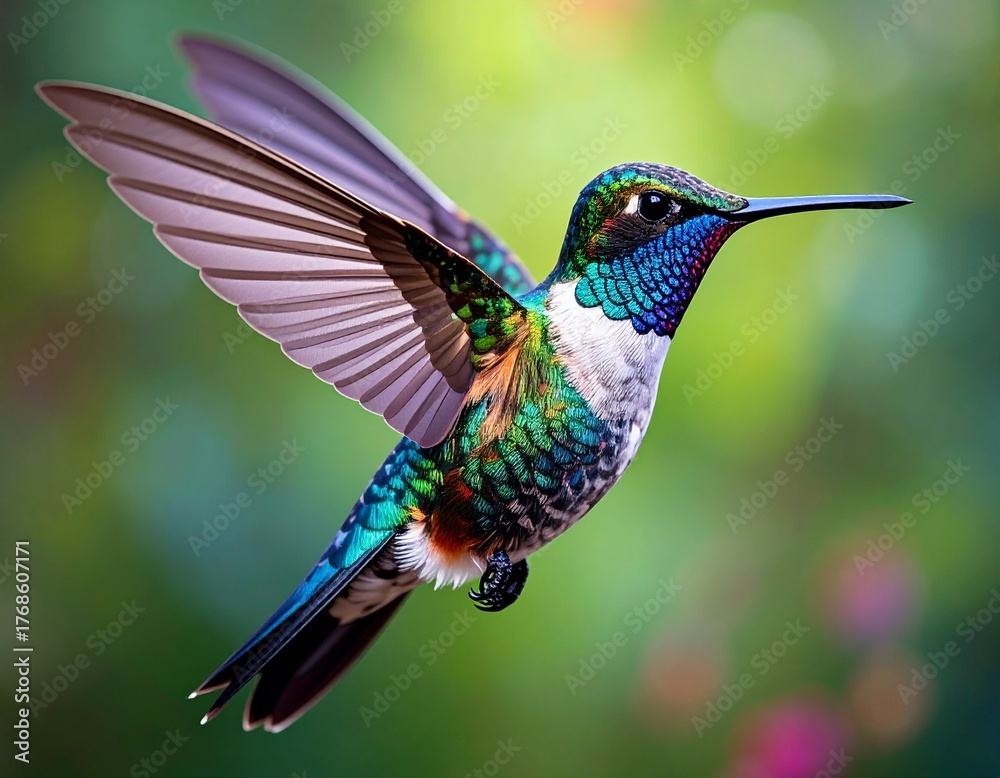 Naklejka premium _illustration shows a hummingbird with detailed wings and body markings in black 