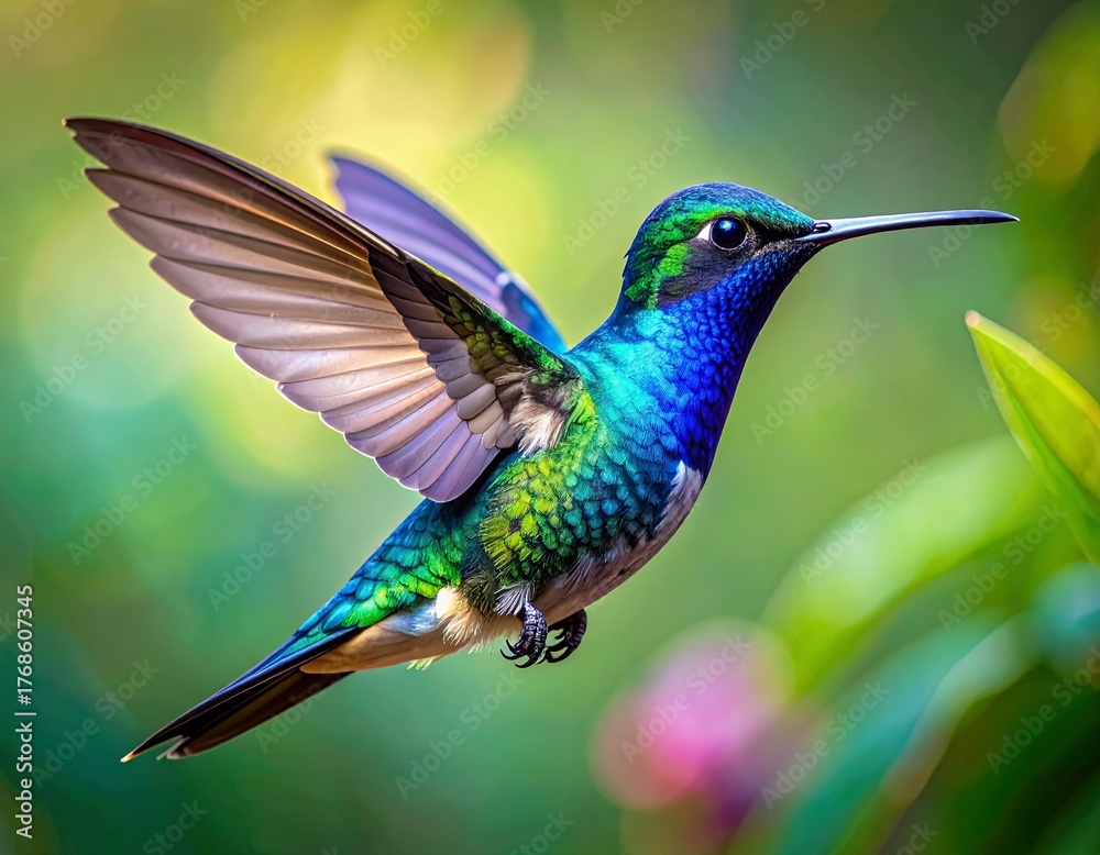 Fototapeta premium _illustration shows a hummingbird with detailed wings and body markings in black 