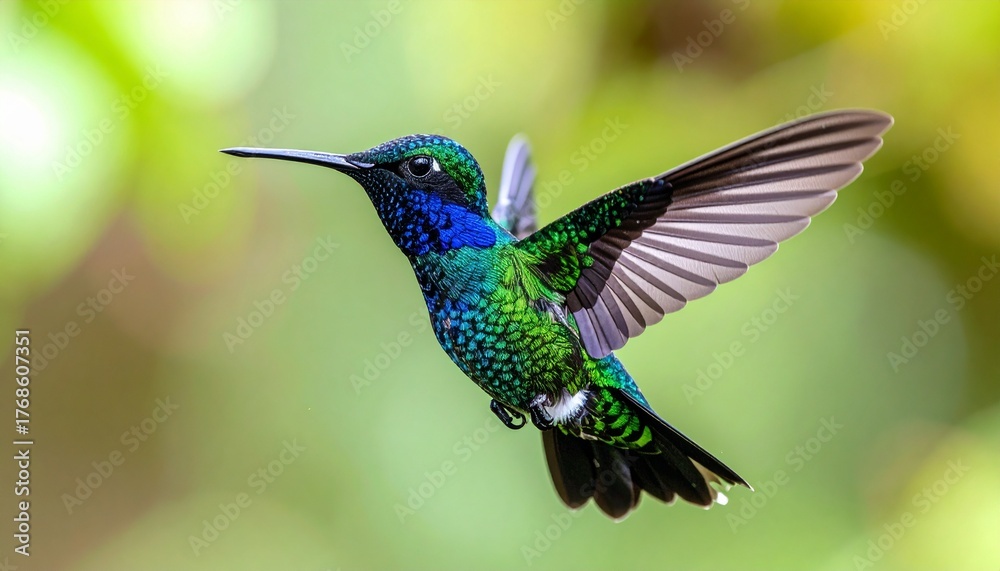 Fototapeta premium _illustration shows a hummingbird with detailed wings and body markings in black 