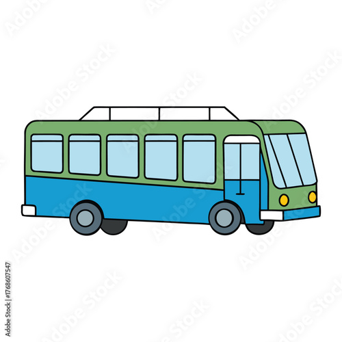 A city trolleybus glides through urban streets, powered by overhead electric wires. It offers quiet, eco-friendly travel, connecting passengers across bustling city routes.
