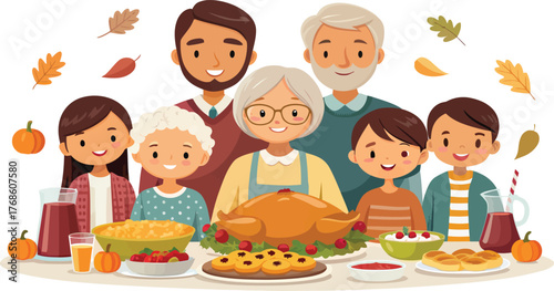 Festive thanksgiving dinner illustration with traditional elements and warm autumn colors
