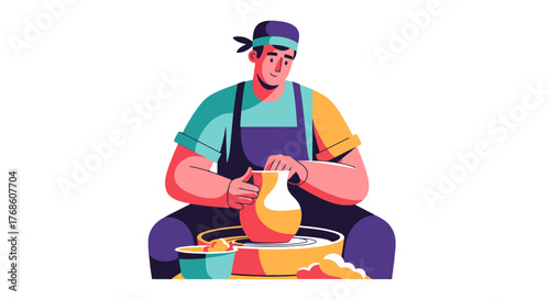 Artisan Creates Pottery From Clay, Depicting Craftsmanship And Traditional Techniques