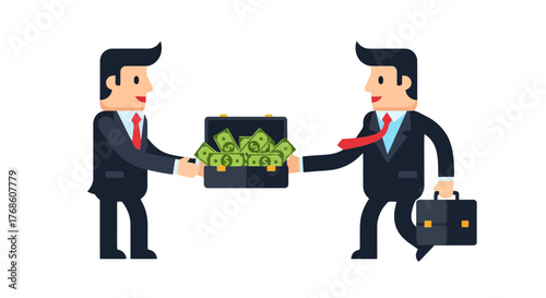Business Deal: Two Executives Exchanging Money from Briefcase in Agreement