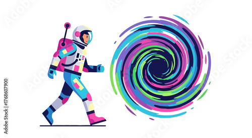 Astronaut Embarking Into Colorful Cosmic Swirl: A Journey Into The Unknown Realms