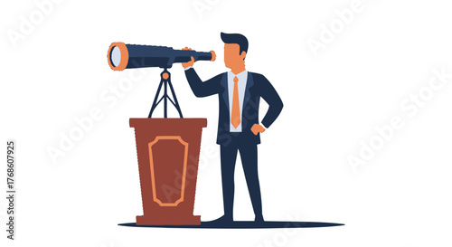 Business Leader Exploring Horizons Using a Telescope For New Opportunities and Ventures