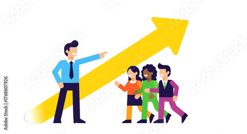 Business Leader Directs Team Towards Upward Growth And Success With Positive Direction