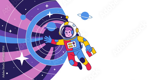 Astronaut Floating Beyond The Galaxy In A Vibrant Illustration