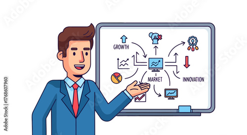 Business Leader Presenting Market Analysis And Strategies Displaying Growth And Innovation