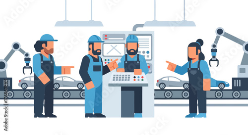 Automotive Production Line: Engineers Overseeing Modern Automobile Manufacturing Process