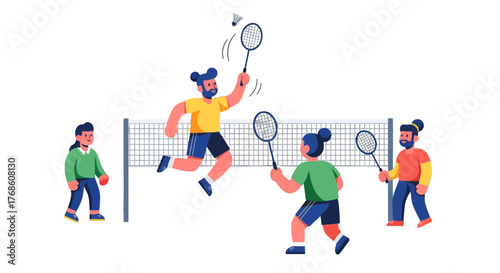 Badminton Players Engaging In Athletic Activity In An Energetic and Lively Manner