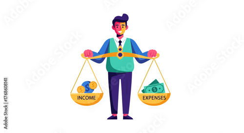 Balancing Finances: A Businessman Evaluating Income Versus Managing Expenses to Thrive