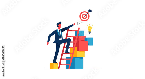 Business Professional Ascending the Ladder Towards Success and Innovative Thinking