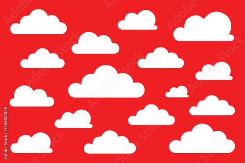 stylized white cloud shapes vector pack on red backdrop simple weather icons for apps and teaching
