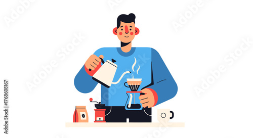 Barista Brewing Delight: A Visual Symphony of Coffee Creation with Vibrant Illustrations