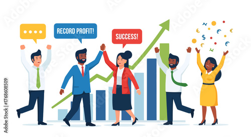 Business Team Celebrating Success and Achievement with Profit Growth and Financial Rewards